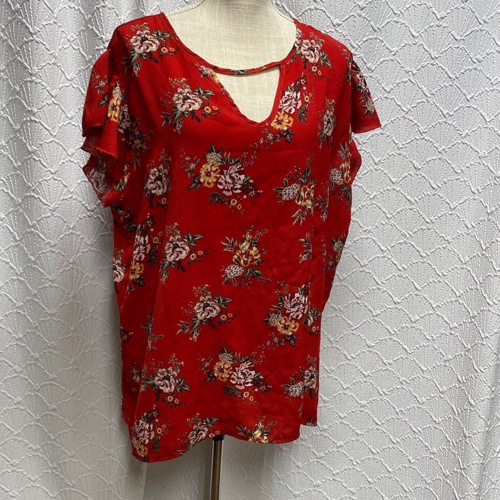 Liberty Love size 2X Red Floral Blouse soft flowy casual comfy full figure curvy